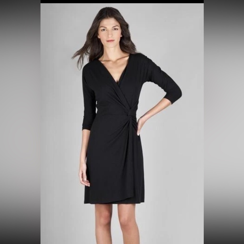 Lilla P navy Faux Wrap Dress Black Size small Soft Comfy Pima Cotton A-line